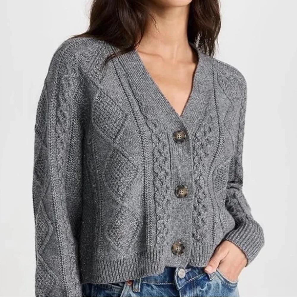 Madewell Shimmer Cable-Knit Cropped Cardigan
